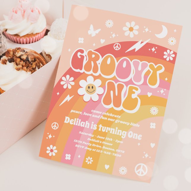 Invitation Super One Peace Love Party Rainbow Birthday Party (Créateur téléchargé)
