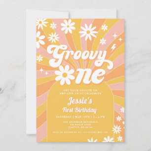 Invitation Super One Pink Daisy Sunshine 70's 1er anniversair