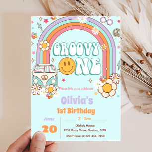 Invitation Super One Rainbow Flower 1er anniversaire Invitati