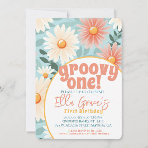 Invitation Super One Retro Boho Flower premier anniversaire