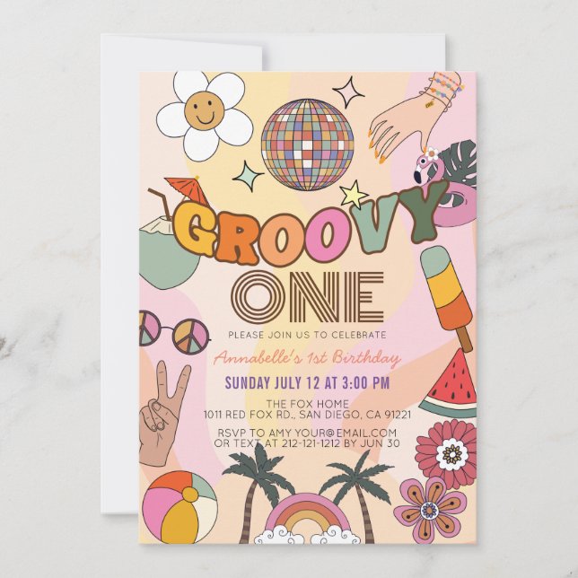Invitation Super One Retro Girl 1er anniversaire (Devant)