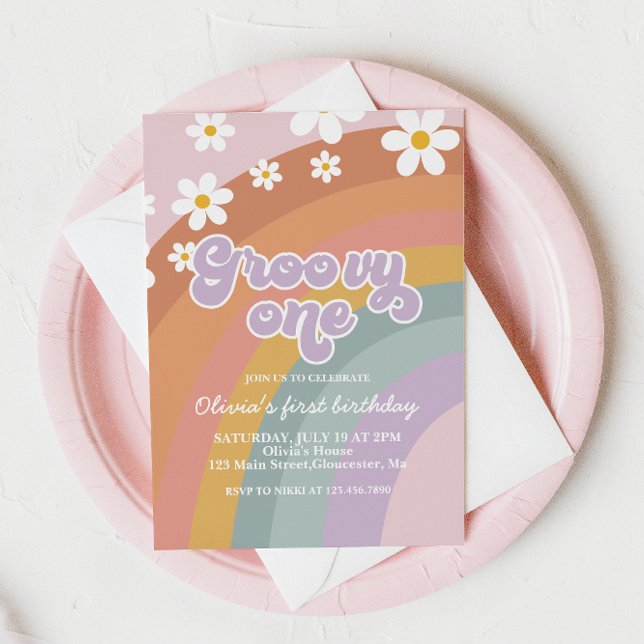 Invitation super One Retro Rainbow 1er anniversair (Créateur téléchargé)