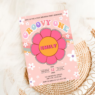 Invitation Super One Retro Rainbow 1er anniversaire