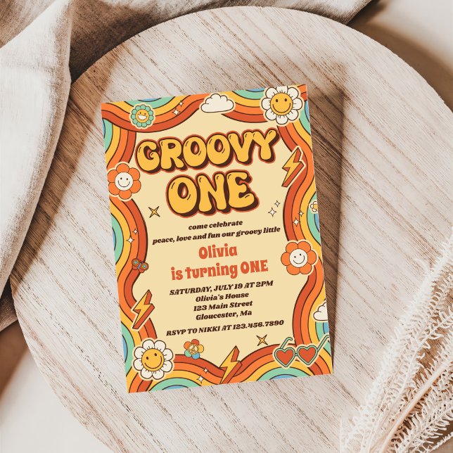 Invitation Super One Retro Rainbow 1er anniversaire (Créateur téléchargé)