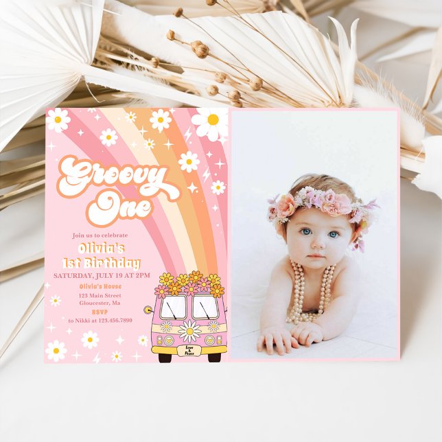 Invitation Super One Retro Rainbow 1er Anniversaire Photo (Créateur téléchargé)