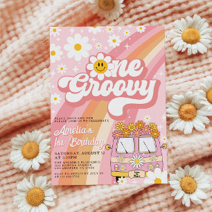 Invitation Super One Retro Rose Daisy 1er anniversaire