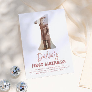 Invitation Super One Retro Rose Floral Photo 1er anniversaire