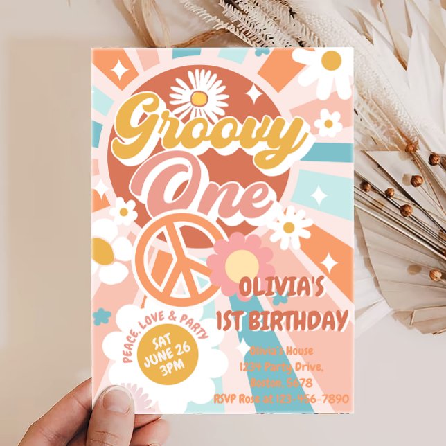 Invitation Super One Retro Sunshine Daisy Boho 1er anniversai (Créateur téléchargé)