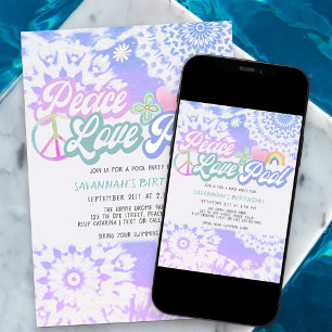 Invitation Super Pastel Tie Dye Peace Love Pool Party