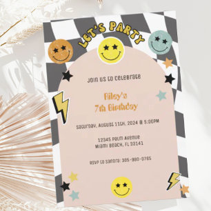 Invitation Super Preppy Y2K Joyeux Visage Retro Anniversaire