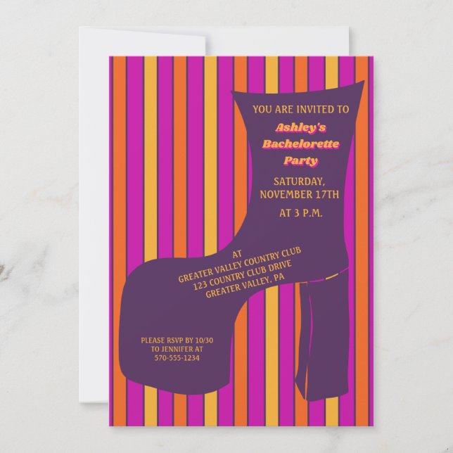 Invitation Super Purple Disco Chaussure Bachelorette Party (Devant)