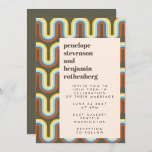 Invitation Super Retro 60s les années 70 ligne Art Olive Gree