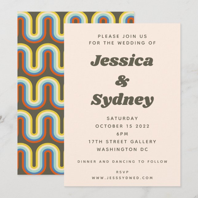 Invitation Super rétro 60s les années 70 Mariage esthétique v (Devant / Derrière)