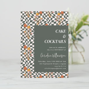 Invitation Super Retro Boho Checkerboard fête d'anniversaire