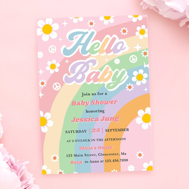 Invitation Super Retro Boho Daisy Hello Baby shower Party (Créateur téléchargé)