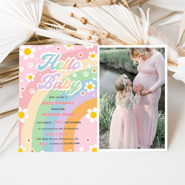 Invitation Super Retro Boho Daisy Hello Baby shower Party (Créateur téléchargé)