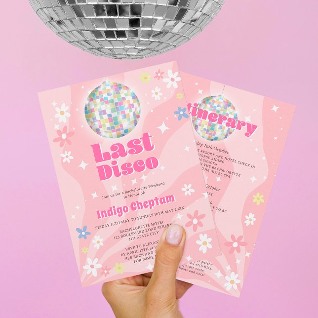 Invitation Super rétro disco fleurie week-end bachelorte (Créateur téléchargé)
