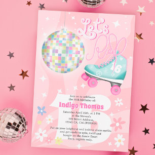 Invitation Super rétro disco floral roller skate Sweet 16