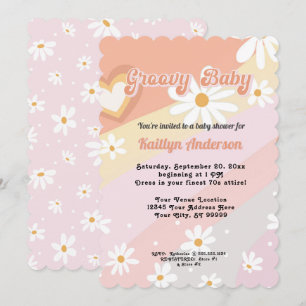 Invitation Super Retro les années 70 Daisy Peach Girl Baby sh