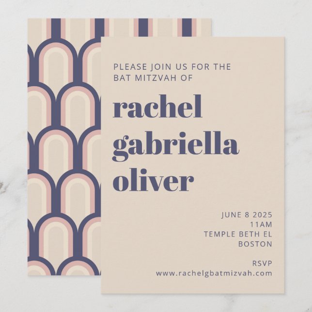 Invitation Super Retro les années 70 Design Blue Rose Bat mit (Devant / Derrière)