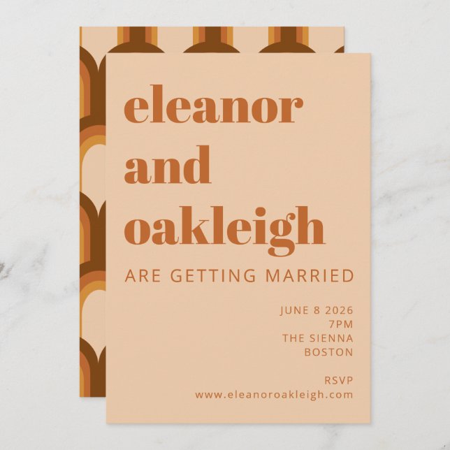 Invitation Super Retro les années 70 Design Bold Mariage en t (Devant / Derrière)