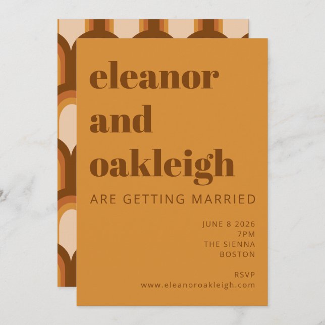 Invitation Super Retro les années 70 Design Gras Brown Mariag (Devant / Derrière)