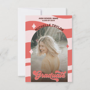 Invitation Super Retro les années 70 Graduation Rose Rouge Vi