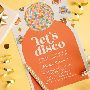 Invitation Super Retro les années 70 Let's Disco Anniversaire