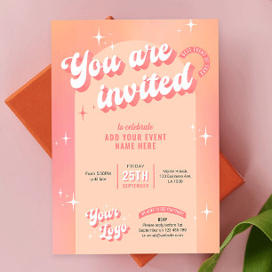 Invitation Super Retro Peach Pink Modern Logo Événement d'aff