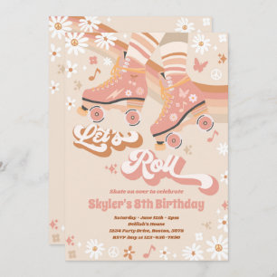 Invitation Super Retro Rainbow Roller Patinage Anniversaire f