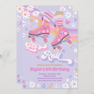 Invitation Super Retro Rainbow Roller Patinage Anniversaire f
