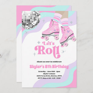 Invitation Super Retro Roller Ski Disco Anniversaire Fête