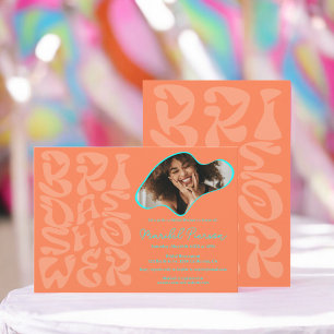 Invitation Super rétro Script corail chic Photo nuptiale