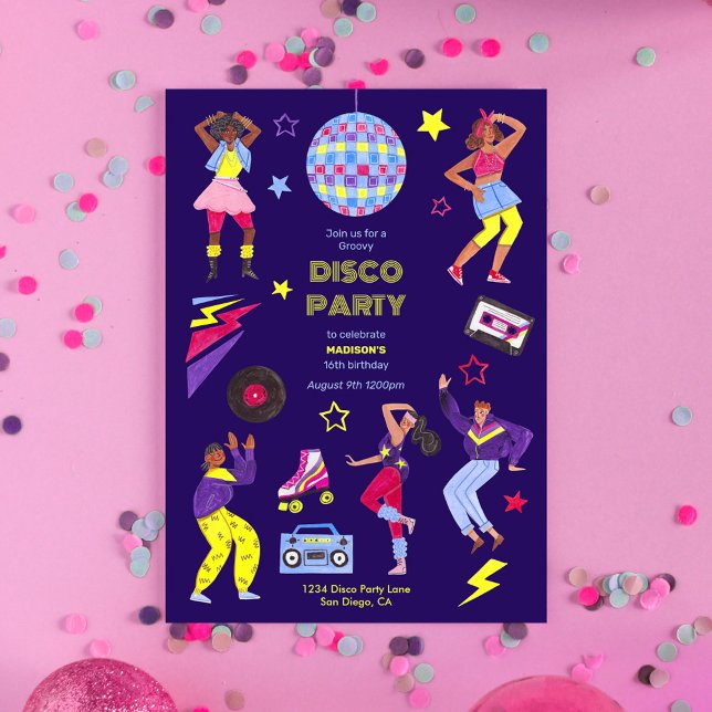 Invitation Super Roller Disco Purple Party Millennial Retro (Créateur téléchargé)