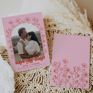 Invitation super rose rétro floral photo enregistrer la date