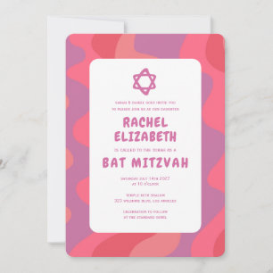 Invitation Super rose Waves Star de David Bat mitzvah personn