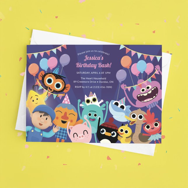 Invitation Super Simple Caractères Festive Anniversaire (Invitation on table)