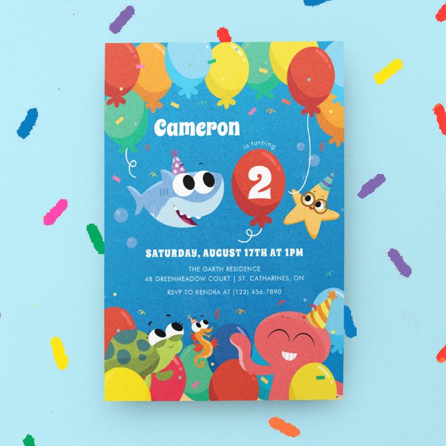 Invitation Super simple | Finny Shark Balloons Anniversaire (Invitation on background)