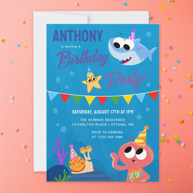 Invitation Super simple | Finny Shark Ocean Anniversaire (Créateur téléchargé)