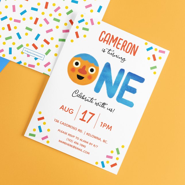 Invitation Super Simple Noodle & Pals Confetti 1er anniversai (Invitation on table)