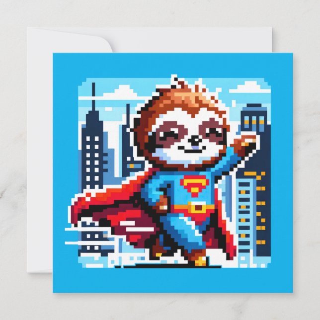 Invitation Super Sloth Funny Pixel Art Hero Design de paysage (Devant)