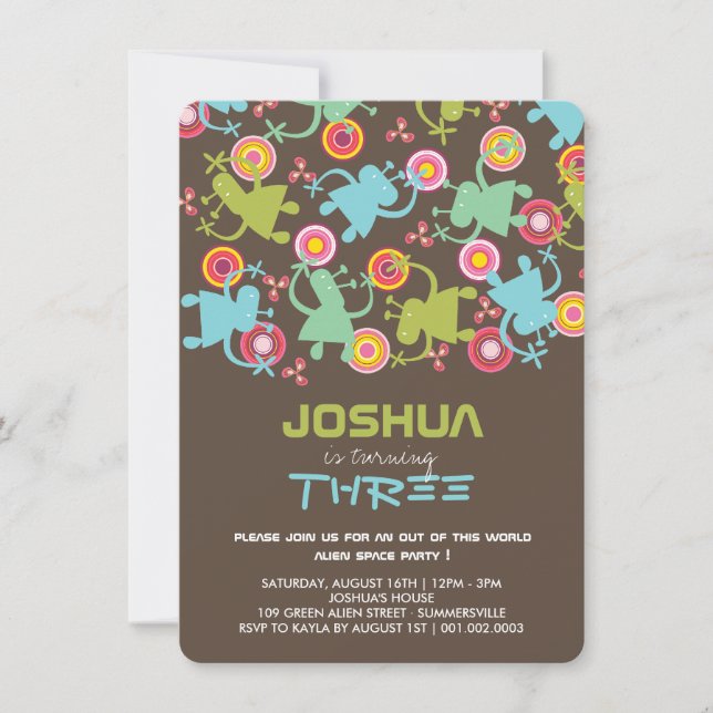 Invitation Super Space Aliens Enfants Garçon Anniversaire Inv (Devant)