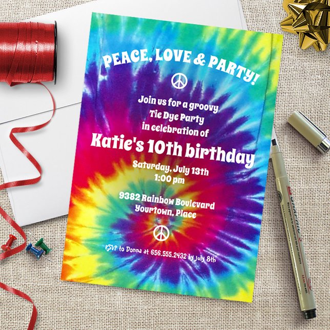 Invitation Super Tie Dye Hippie Party (Créateur téléchargé)