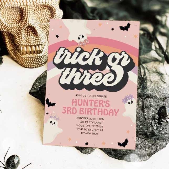 Invitation Super Trick ou trois filles 3e anniversaire Hallow (Créateur téléchargé)