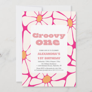 Invitation Super un 1er anniversaire rose et orange