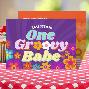 Invitation Super un coloré rétro Floral bébé anniversaire