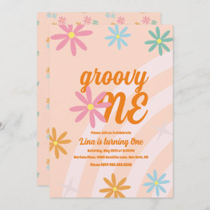 Invitation Super Un Floral Premier Anniversaire Retro Party