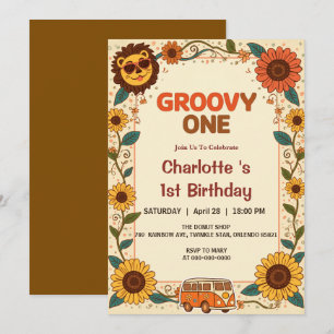 Invitation Super Un Lion Anniversaire Rétro 70s Premier Anniv