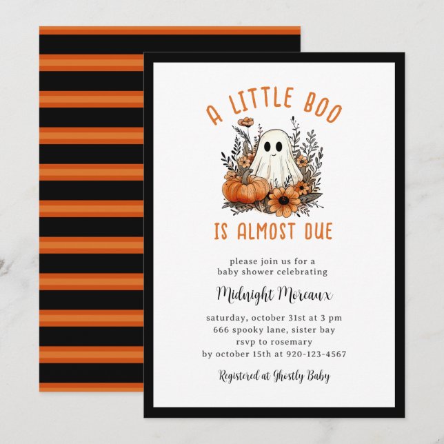 Invitation Super Un Petit Baby shower Boo Halloween (Devant / Derrière)