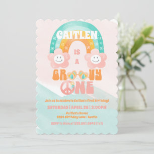 Invitation Super Un Premier Anniversaire Fleurs arc-en-ciel r